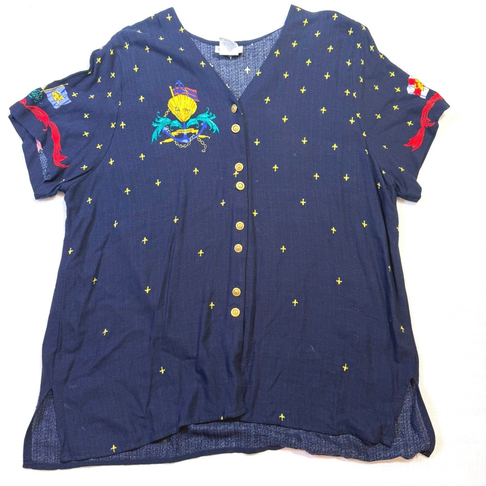 Vintage Kathie Lee Rayon Blouse‎ Nautical Flag Print Women's 22W USA Made